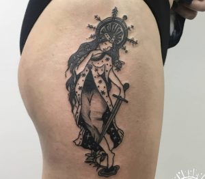 21 Symbolic Slavic Tattoo of Pure Soul on the thigh