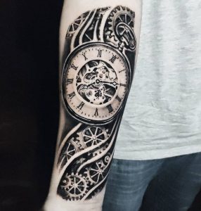 Gear Clock Forearm Tattoo