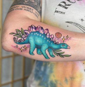 22 Stegosaurus Crystall Tattoo on Half Arm