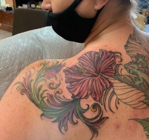 Hibiscus Branch Tattoos on Back