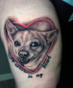23 Chihuahua Origami Tattoo in Red Line Heart Shape Love