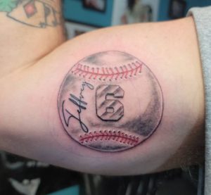 23 Fabulous Baseball Tattoo with Name Number on Arm Biceps