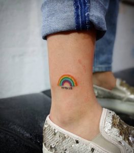 23 Tiny Rainbow Bridge Tattoo on Leg