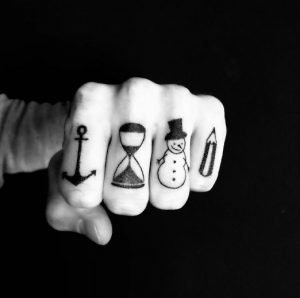 24 Incredible Black Ink Line Finger Snowman Tattoo