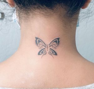 25 Worthy Black Inked SmallTrible Butterfly on Neck