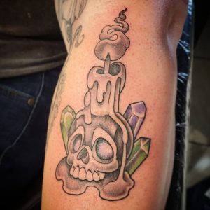 26 Creative Crystall Tattoo with Skull on Half Sleeve