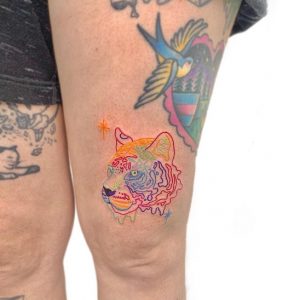 26 Stunning Rainbow Tiger Tattoo on Thigh