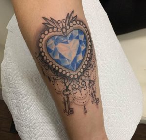 27 Creative Crystall Love Tattoo on Half Sleeve