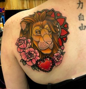 27 Lovely Floral Lion Gryffindor Tattoo on Back