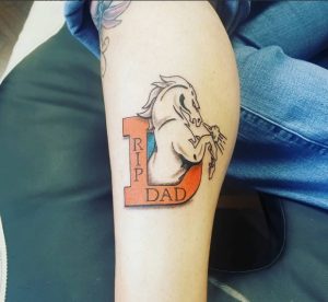 27 RIP Denver Broncos Tattoo on Leg