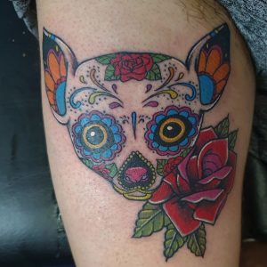 Floral Chihuahua Tattoo on Arm