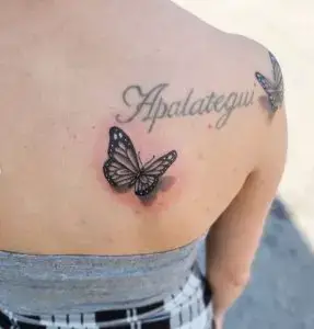 3D  Butterfly Tattoos With Names on Shoulder