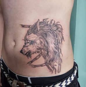 3 Fenrir Wolf Tattoos on Belly