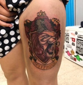 30 Lion Roaring Gryffindor Tattoo on Thigh