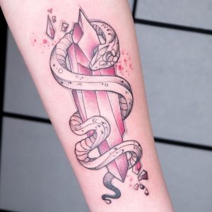 32 Colorful Crystall with Snake Tattoo on Half Arm
