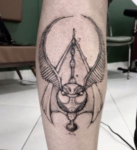 33 Incredible Black Line Gryffindor Tattoo on Leg