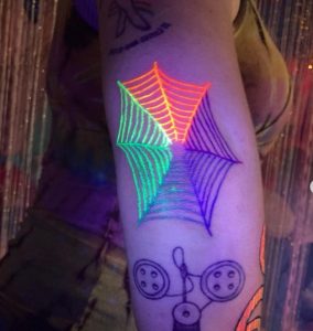 34 Super Spider Web Rainbow Tattoo on Half Arm