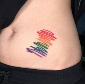 39 Cute Scribble Rainbow Tattoo on Belly