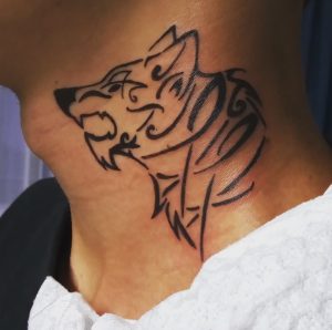 4 Amazing Black Ink Line Fenrir Wolf Tattoos on Neck