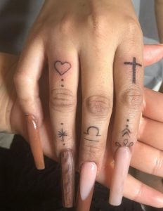 4 Cute Black Design Minimmal Love with Cross Tattoo for Female on Fingers