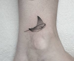 4 Fine BLack Line ink Cownose Rays Stingray Tattoo on Ankle