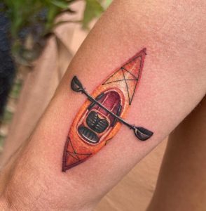 4 Incredible Natural Orange Ink Kayak Tattoo on Arm