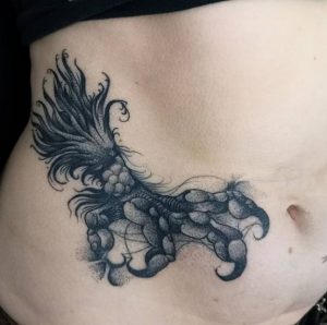 4 Legendery Black Ink Design Claw Tattoo Covering Rib to Belly