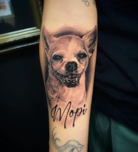 4 Perfect Chihuahua with its Name Tattoo on Forearm