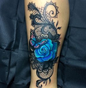 41 Best Cover Up Inked Rose with Butterfly Tattoo on Lower Leg