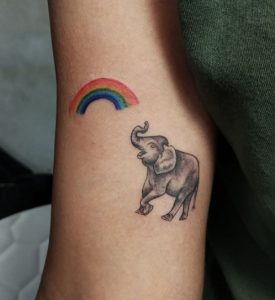 42 Creative Rainbow Tattoo with Elephent on Arm