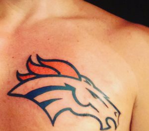 42 Fine Line Work Broncos Tattoo on Chest