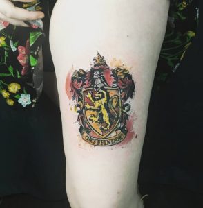 Gryffindor Crest Tattoo on Thigh
