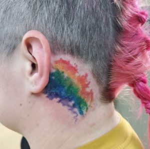 43 Small Puzzle Raibow Tattoo Behind the Ear