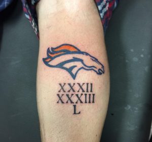 44 Black Line Amazing Broncos Tattoo on Arm