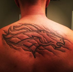 45 Amazing Gray Work Broncos Tattoo on Back