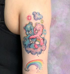45 Super Lovely Doll Over the Raibow Cloud Tattoo on Half Arm
