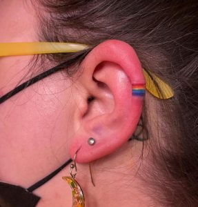 48 Beautiful Rainbow Strips Tattoo on Ear