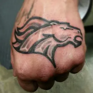 49 Broncos Tattoo on Wrist Hand