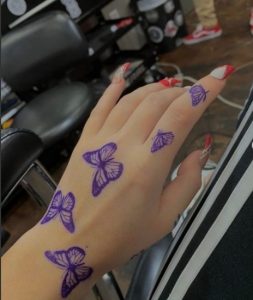 5 Lovely Blue Color Ink Butterfly Tattoo for Female Soft Hand from Wrist to Finger