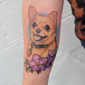 5 Wittle Natural Color Chihuahua Puppy Tattoo on Hand