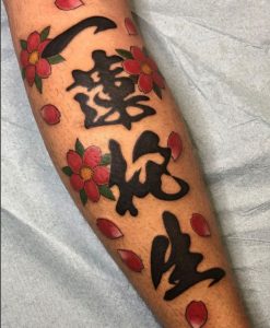 50 Beautiful Color Ink Kanji Tattoo on Half Hand