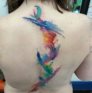 59 Detailed Rainbow Design Tattoo on Full Back