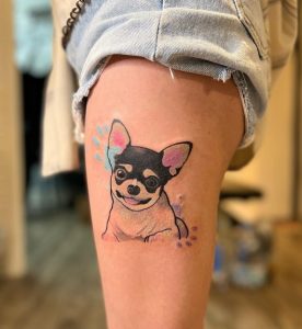 Chihuahua Puppy with fingerprints Tattoo on Thigh