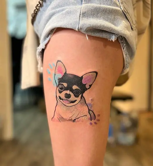 6 Incredible Chihuahua Puppy with fingerprints Tattoo on Thigh