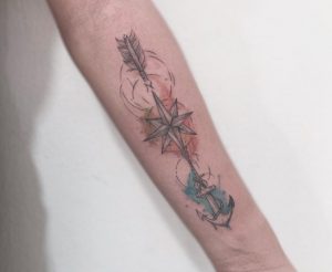 Anchor & Compass in Arrow Tattoos on Half Arm