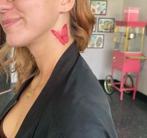 6 Red Color Minimal Butterflies Tattoo for Professional Girls Behind the Ear