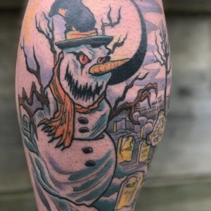 6 Snow Tattoo with Graveyeard on Leg
