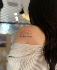 69 Numerical Meaningfull Chinese Rainbow Tattoo on Shoulder