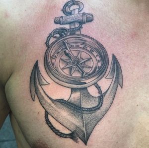 Anchor & Compass in Tattoos on Chest