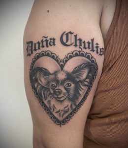 Chihuahua Puppy in Heart Tattoo on Arm